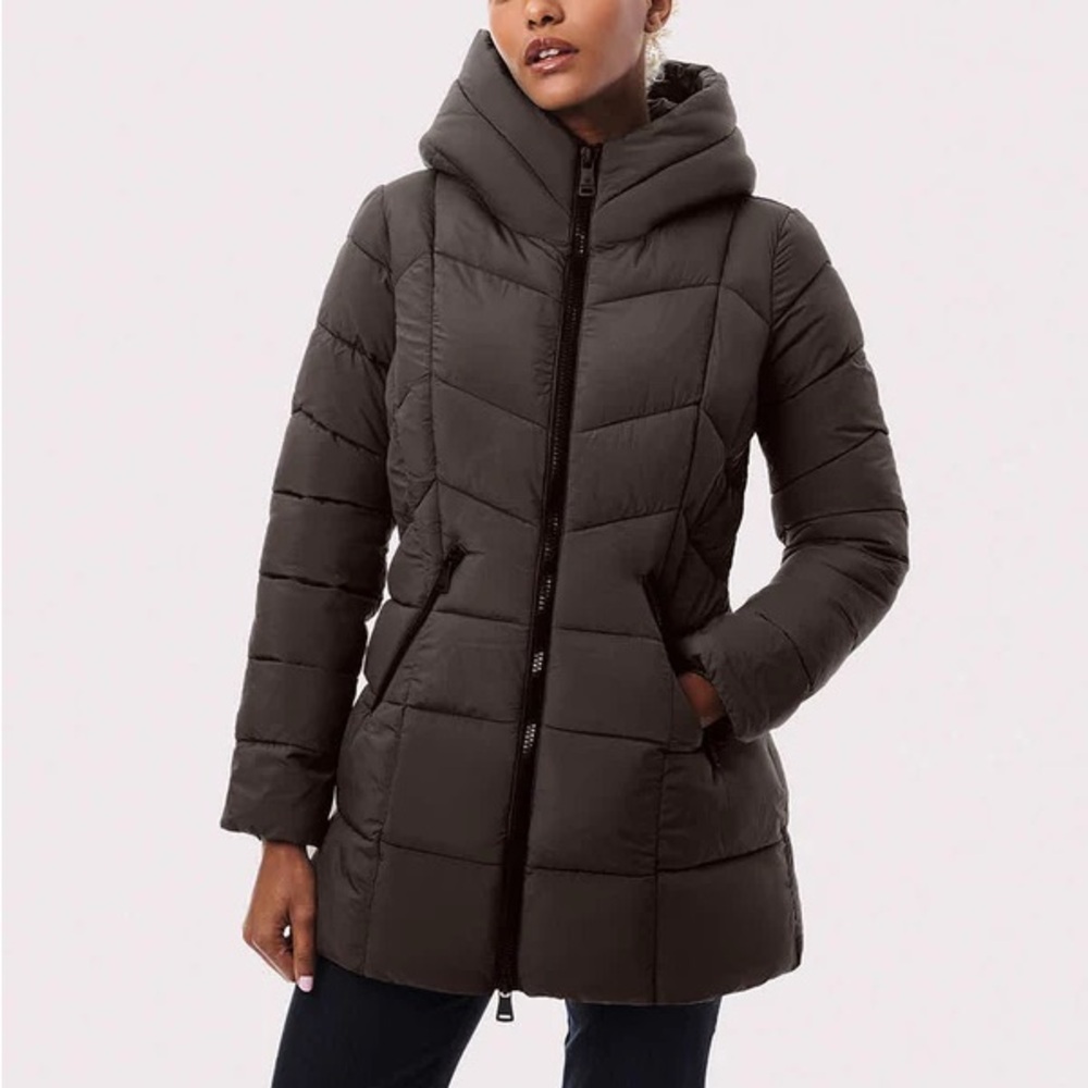 Bernardo Fab Funnel Quilted Puffer Jacket Black XS Water Resistant Recycled Soft